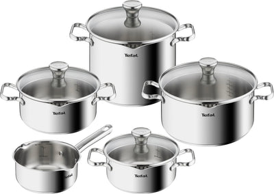Tefal duetto - set de casseroles - 5 pièces - avec couvercles - induction - acier inoxydable
