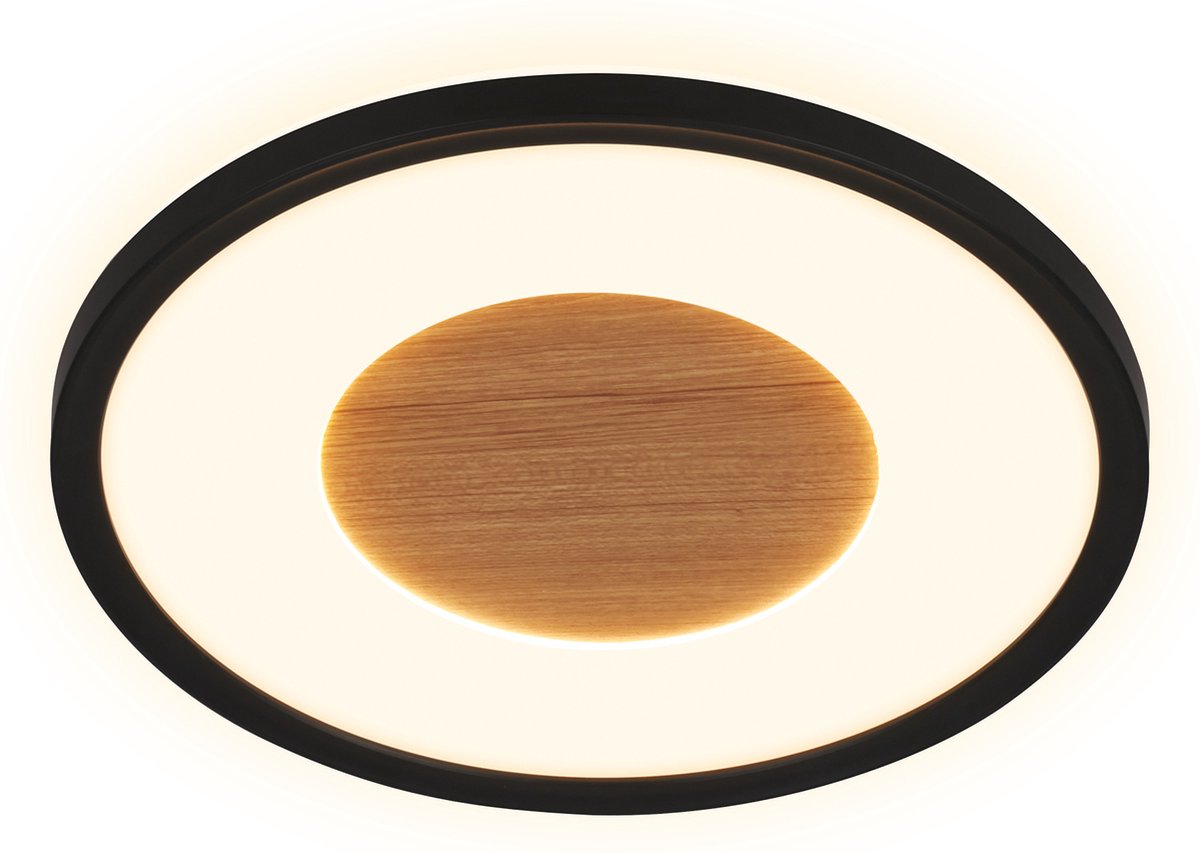 Briloner sufit wood - Plafonnier LED - Plafonnier décor bois - avec lumière indirecte - lumière blanc chaud - ø29 x 3 cm - noir