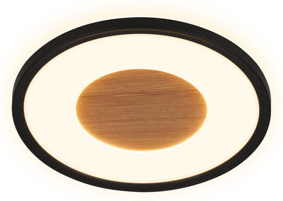 Briloner sufit wood - Plafonnier LED - Plafonnier décor bois - avec lumière indirecte - lumière blanc chaud - ø29 x 3 cm - noir