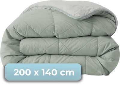 Faire taire. living hush living - couette lavable design bicolore vert sauge gris clair - 140x200 cm - 300 g/m² - avec taie d'oreiller assortie