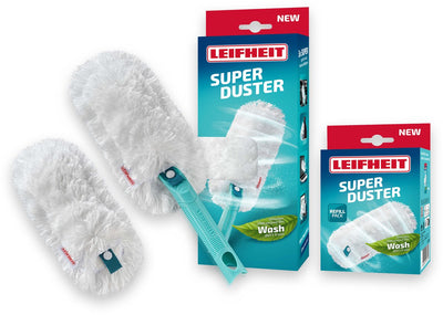 Leifheit superduster m set de plumeaux - poignée système clic - incl. 2 housses lavables - microfibre