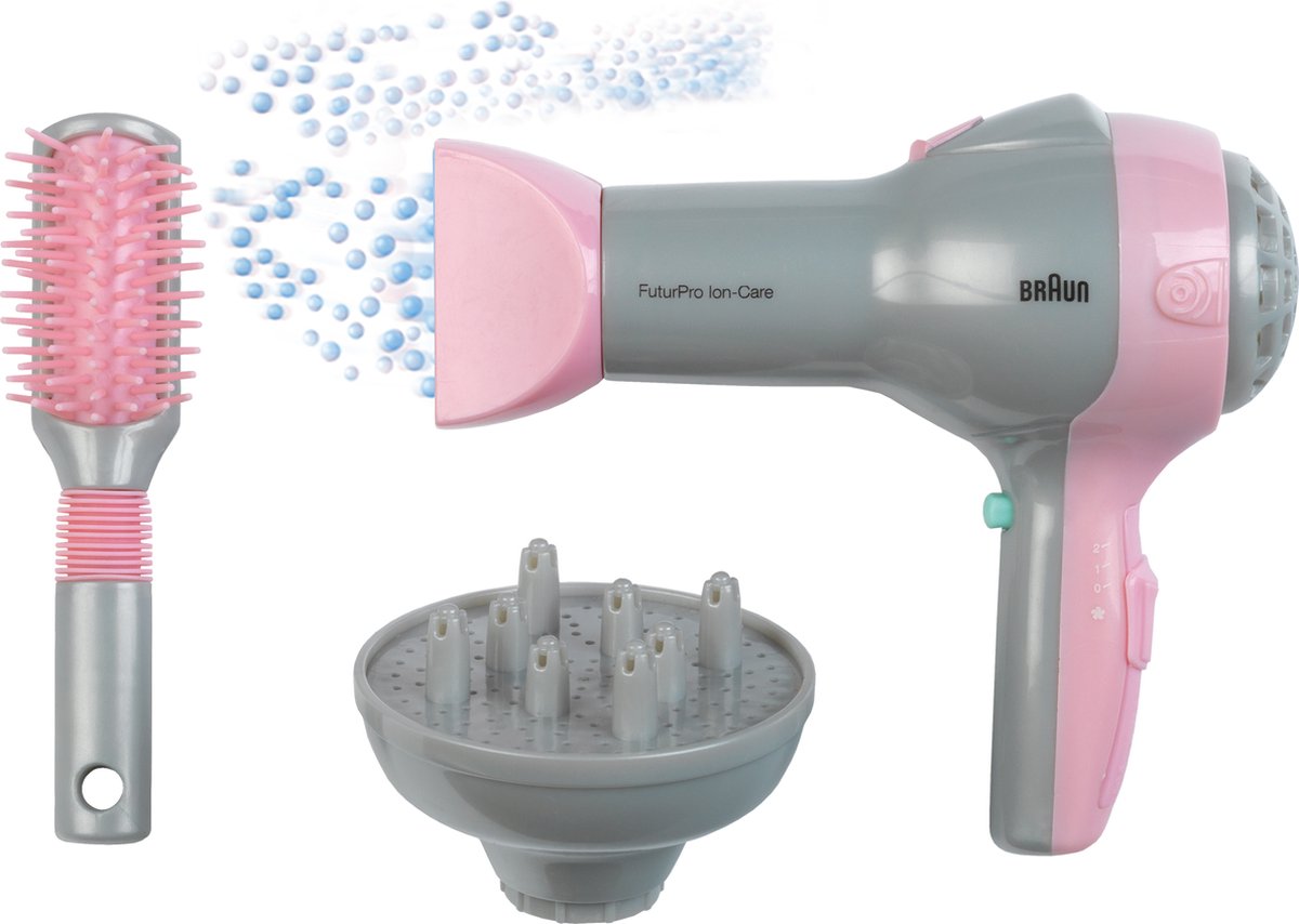Sèche-cheveux Klein Toys Braun avec diffuseur et brosse - incl. ventilateur avec mécanisme d'air froid - gris rose
