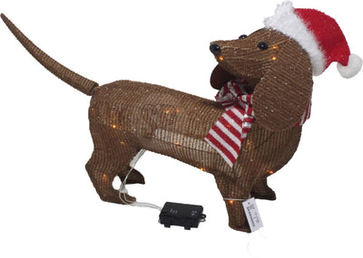 Décoration de Noël Figurine lumineuse de Noël - chien teckel - avec bonnet de Père Noël - 70 x 14 x 43 cm - 40 lumières LED blanches