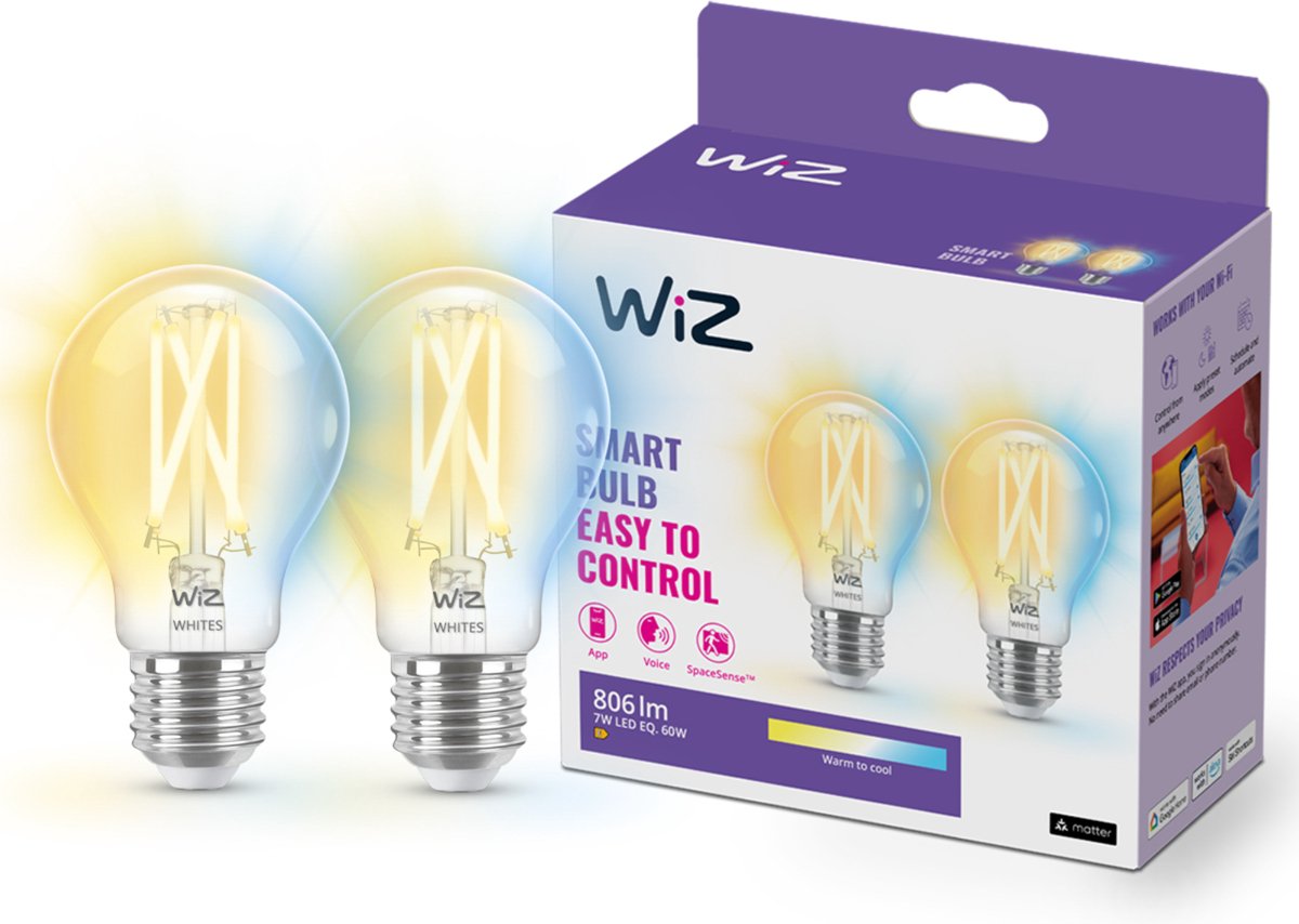 Wiz Filament Transparent A60 E27 X2