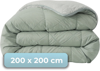 Faire taire. Living Hush Living - Couette lavable design bicolore vert sauge gris clair - 200x200 cm - 300 g/m² - avec taies d'oreiller assorties