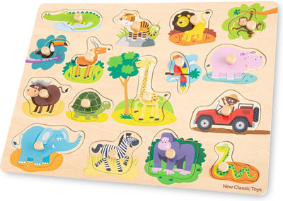 New Classic Toys ® puzzle en bois à gros boutons safari - 16 pièces de puzzle - FSC - puzzle en bois avec boutons - jouets éducatifs pour tout-petits - à partir de 24 mois