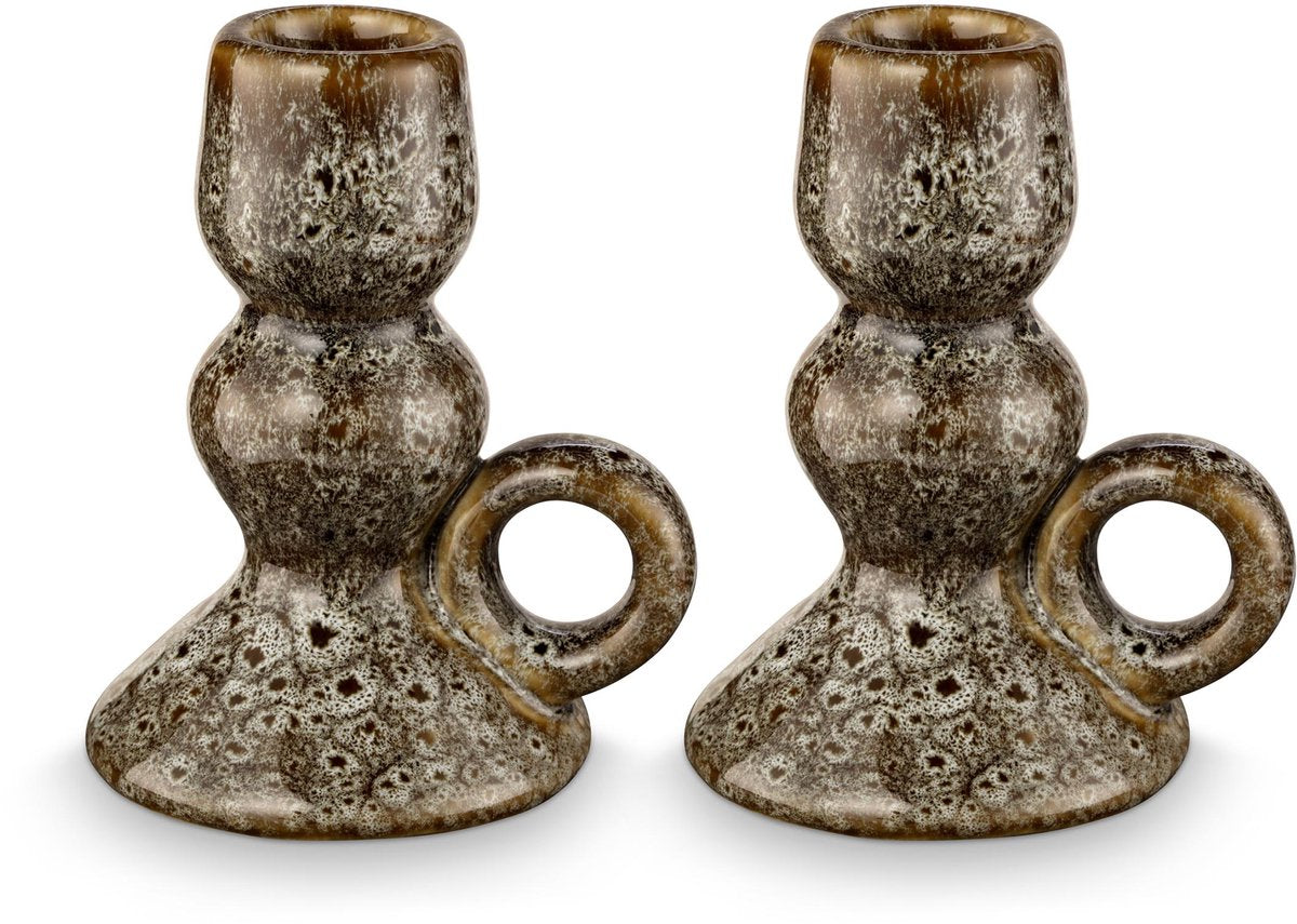 Vtwonen - lot de 2 - bougeoirs - céramique - vert - 9x7x10,5cm