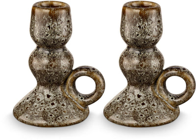 Vtwonen - lot de 2 - bougeoirs - céramique - vert - 9x7x10,5cm