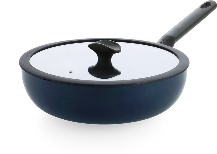 Poêle wok BK Enjoy 28 cm - 4,2 l - revêtement antiadhésif sans PFA - poêle wok induction - poêle en céramique - passe au four jusqu'à 160°c - poignées froides - avec couvercle en verre - bleu oxford