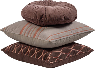 Coussins Woood Aziz - tissu velours - marron naturel - lot de 3