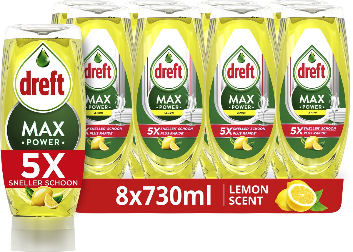 Liquide vaisselle liquide citron Dreft maxpower - 8 x 730 ml