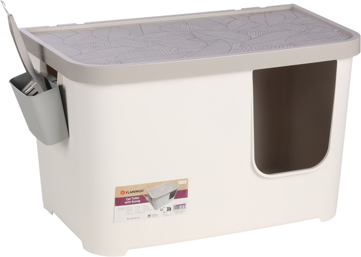 Flamingo litter box – barik – cat toilet with lid and scoop – high edge – plastic – white – 76x45x45 cm – European quality