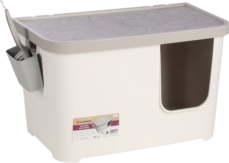 Flamingo litter box – barik – cat toilet with lid and scoop – high edge – plastic – white – 76x45x45 cm – European quality