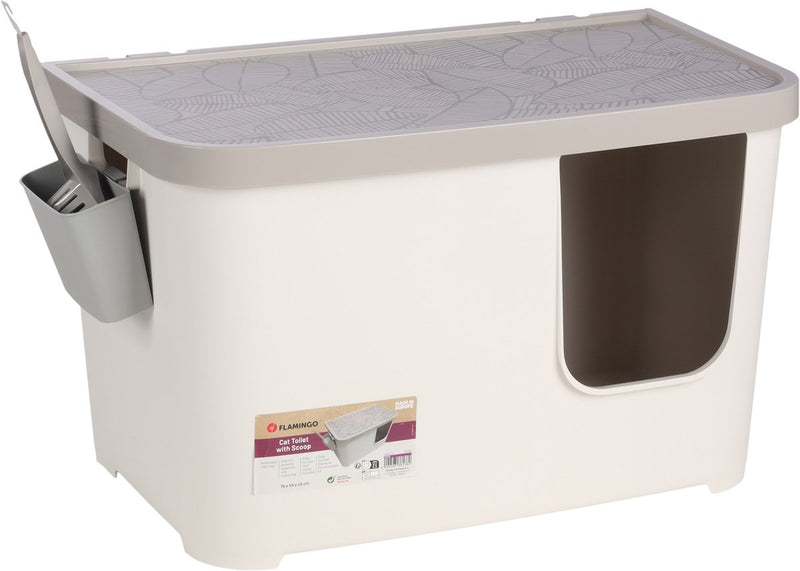 Flamingo litter box – barik – cat toilet with lid and scoop – high edge – plastic – white – 76x45x45 cm – European quality