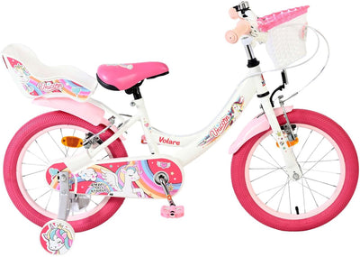 Vélo enfant Volare licorne - filles - 16 pouces - blanc - deux freins à main