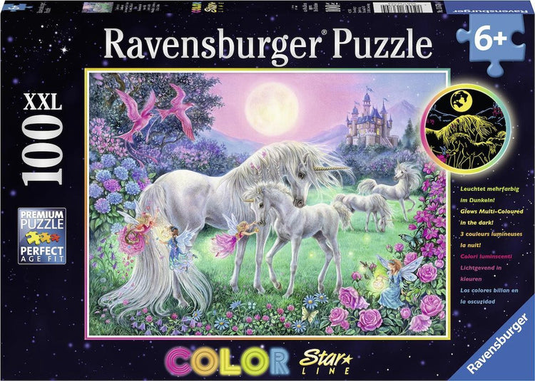 Ravensburger puzzle licornes dans le clair de lune - starline - puzzle - 100 pièces