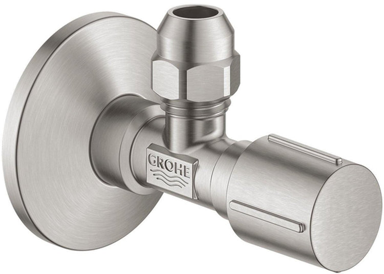 Vanne d'angle Grohe compression 1 2x3 8 m. manche en métal super acier