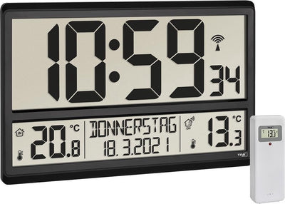 Tfa dostmann 60.4521.01 horloge murale radiocommandée 360 mm x 28 mm x 235 mm noir grand écran