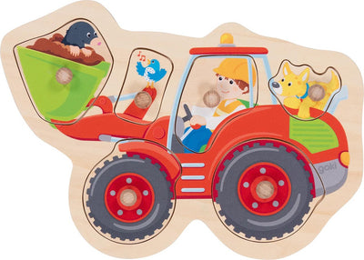 Goki Wooden Studs Puzzle Wheel Loader, 6st.