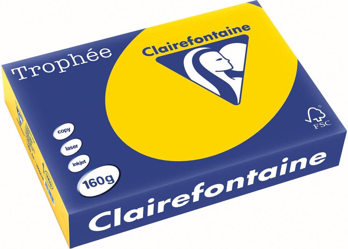 Clairefontaine trophée pastel, papier coloré, a4, 160 g, 250 feuilles, jaune doré