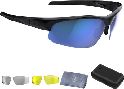 Bbb Cycling Lunettes de Cyclisme Hommes et Femmes - Lunettes de Cyclisme avec 3 Verres - Lunettes de Sport avec Couvercle - Lunettes de vélo de Course légères - Noir Brillant - étui de Voyage Impressionnant bsg-58t