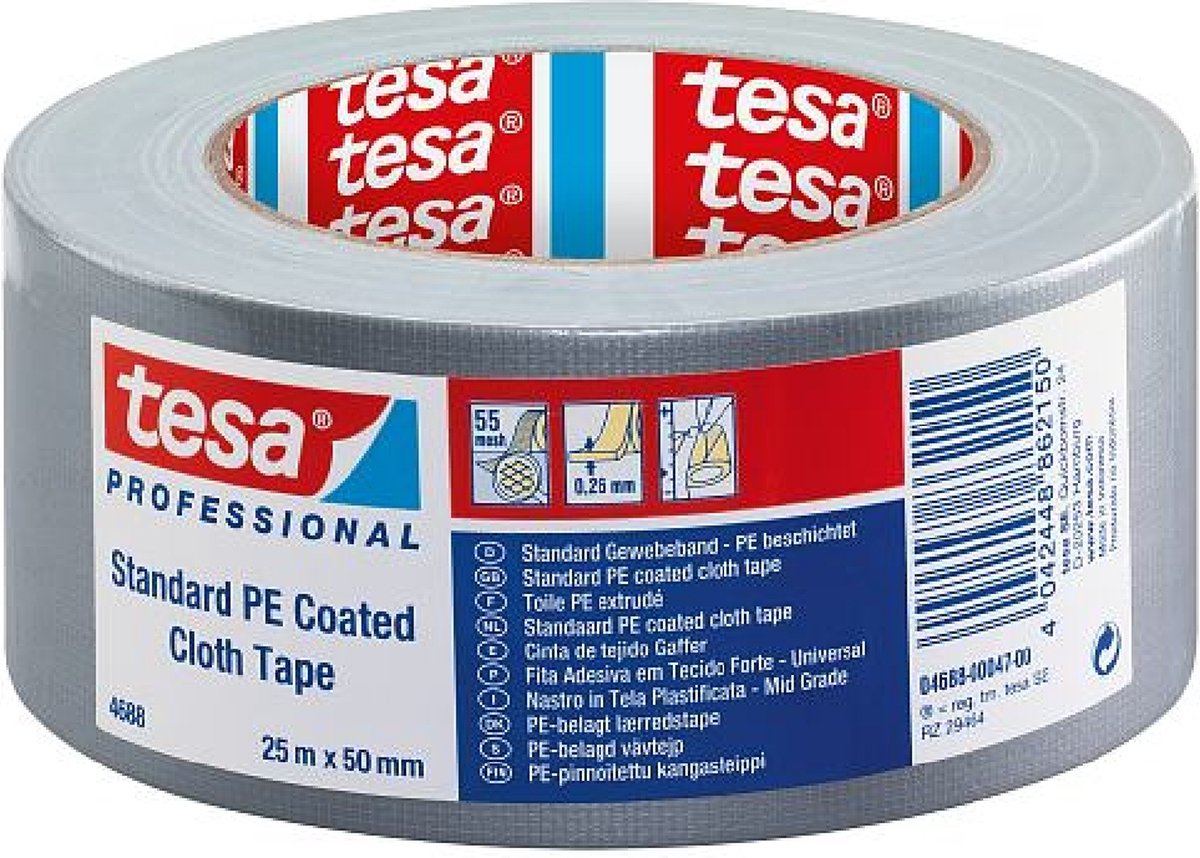 Ruban textile Tesa 04688 - standard - gris - 50 mm x 50 m