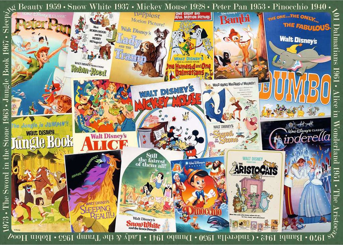 Puzzle Ravensburger affiches vintage Disney - 1000 pièces.