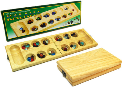 Hot games kalaha pliable en bois clair 45x14cm. verre de pierre