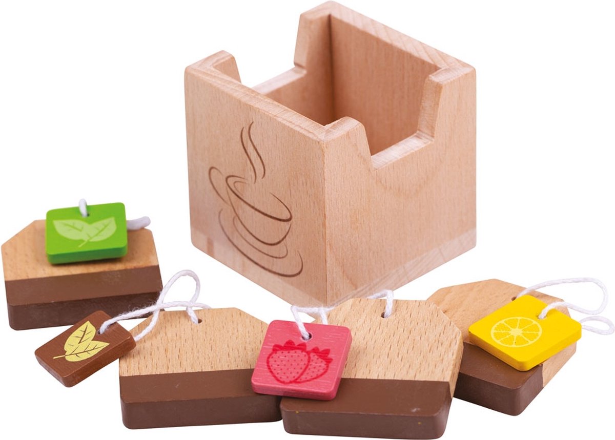 Sachets de thé en bois Bigjigs dans un plateau - 5 pcs.