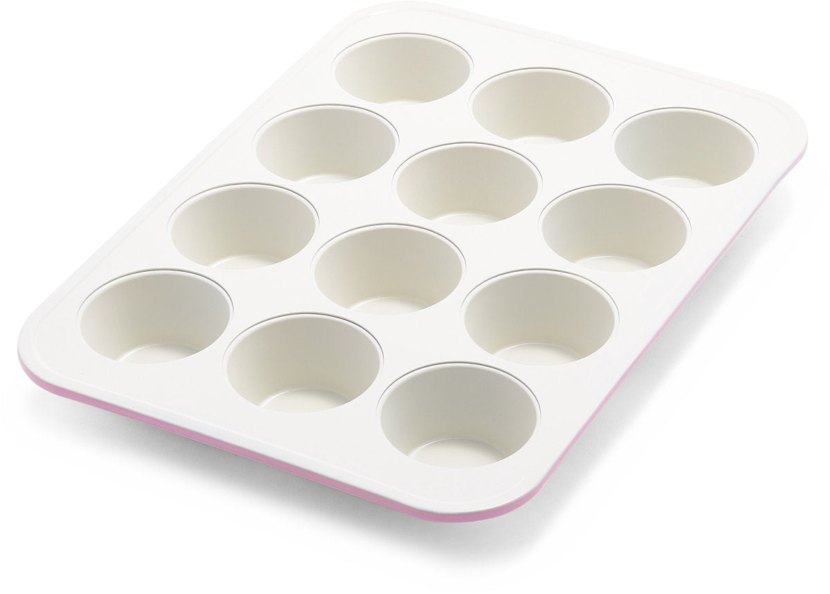 Moule à muffins rose contour Greenlife 12 moules - four - antiadhésif - sans pfas