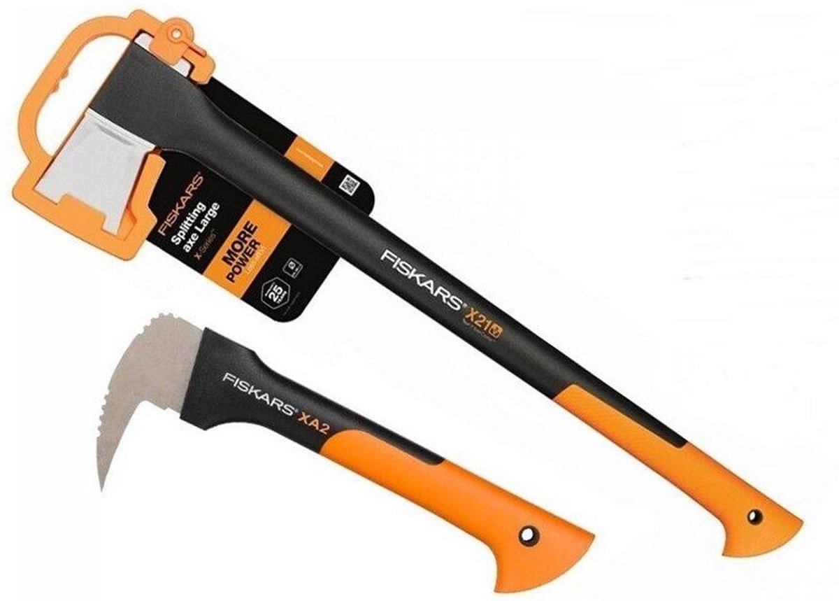 Fiskars x21 hache avec jeu de crochets xa2 - hache en bois - 2 en 1 - handsappie - woodxpert