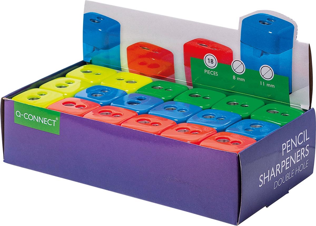 Taille-crayon Q-connect 2 trous couleurs assorties 18 pièces