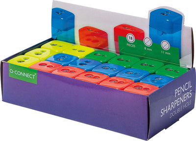 Taille-crayon Q-connect 2 trous couleurs assorties 18 pièces