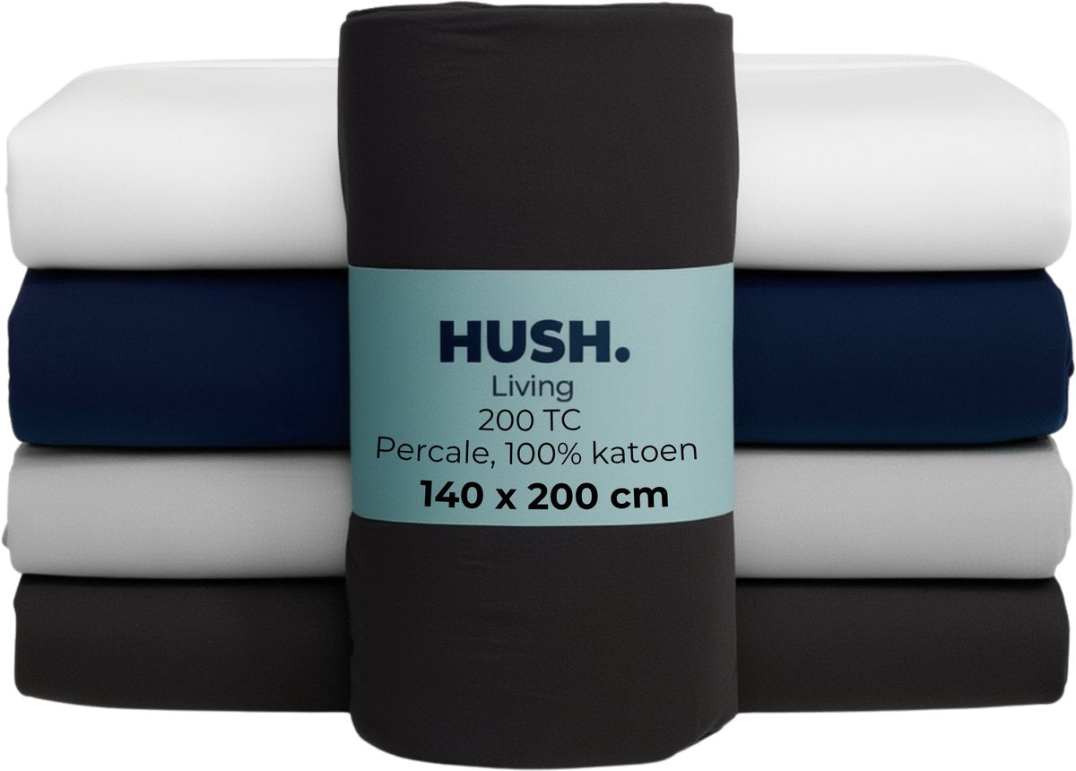 Faire taire. Living Hush Living Drap-housse percale - 100% coton - 200 fils - extra frais et frais - solide et durable - 140x200+30cm - anthracite