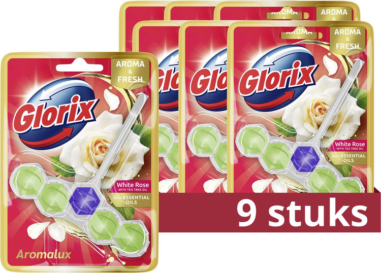 Glorix - blocs sanitaires - huile d'arbre à thé à la rose blanche - 9 pièces - pack économique