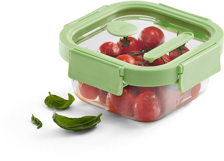 Lékué boîte de conservation alimentaire verre 520 ml - carrée - vert