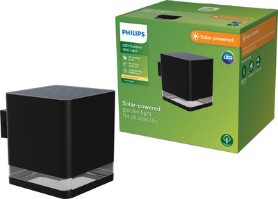 Philips LED Applique Philips Virona - lampe solaire d'extérieur - lumière blanc chaud ; 2700k - noir - énergie solaire
