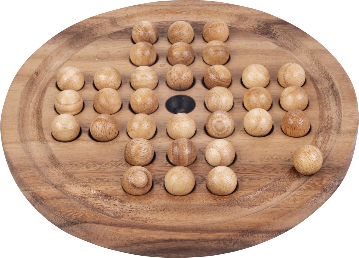 Longfield Solitaire Round Large – Jeu de société solitaire en bois – Jeu de réflexion classique – Jeu de stratégie solo – Jeu d'équilibre en bois – Coeur d'ange