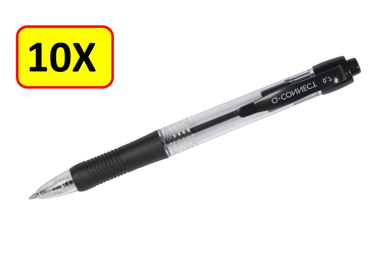 Q-connect 10 x stylo à bille - rétractable - 0,7 mm - pointe moyenne - noir