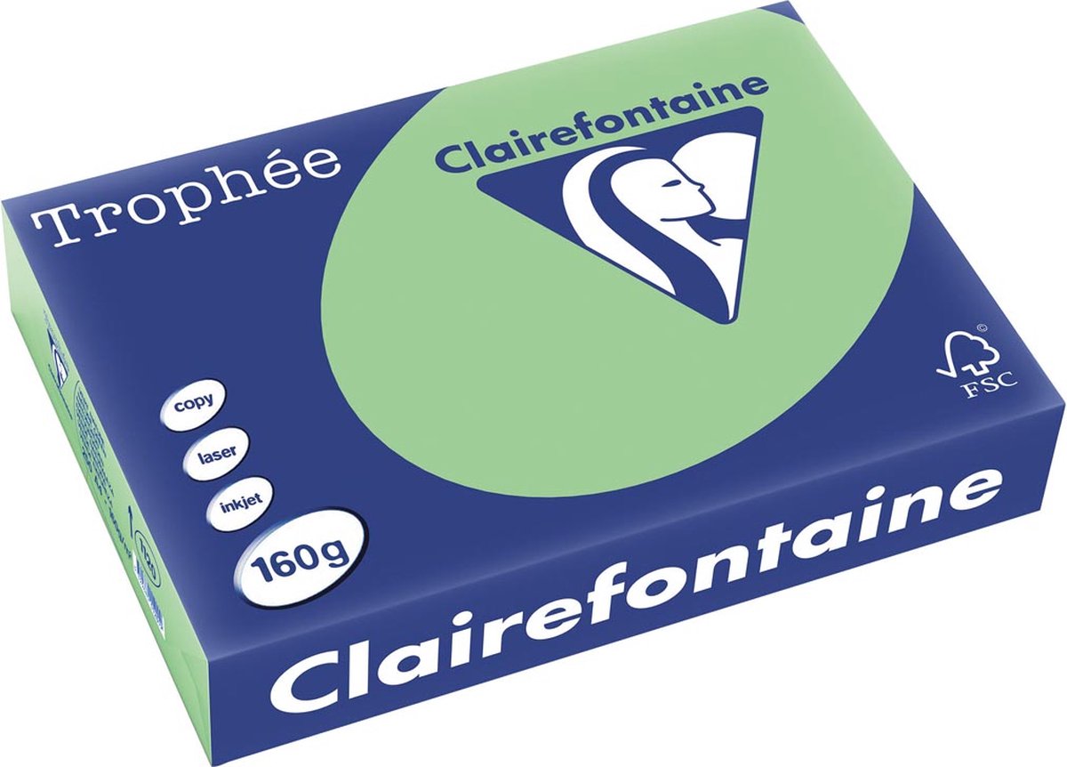 Clairefontaine trophée pastel, papier coloré, a4, 160 g, 250 feuilles, vert naturel