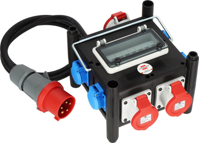 Répartiteur de courant en caoutchouc compact Brennerstuhl (câble de 2 m, 2x CEE 400V 16A, 1 x CEE 400V 32A, 4x 230V 16A, utilisation sur chantier et utilisation permanente en extérieur, fabriqué en Allemagne)
