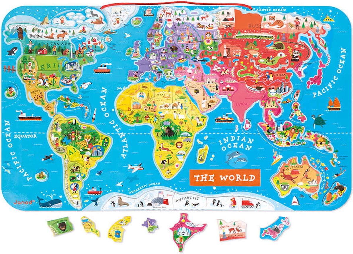 Janod - tableau magnétique - le monde (fr) - comprenant 92 aimants