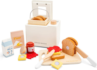 Machine à pain jouet en bois New Classic Toys ® - Ensemble de jeu de 17 pièces comprenant une planche à découper, du pain et des accessoires de remplissage - Jouets de pâtisserie pour enfants - FSC - Jouets de cuisine pour jeux de rôle - à partir de 3 ans
