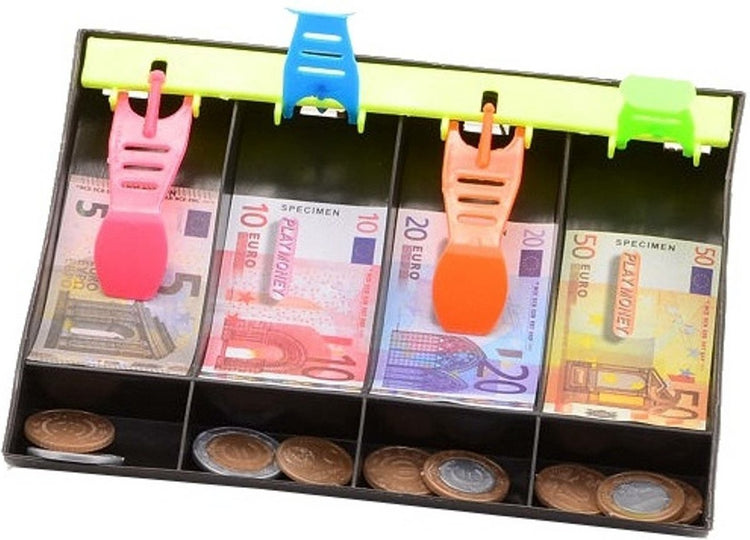 Johntoy tiroir-caisse avec argent fictif 120 pièces - caisse enregistreuse - argent jouet - jouets garçons - jouets filles - cadeau de chaussures - caisse enregistreuse - jouet de caisse enregistreuse - cadeau de chaussures garçon - magasin de jouets