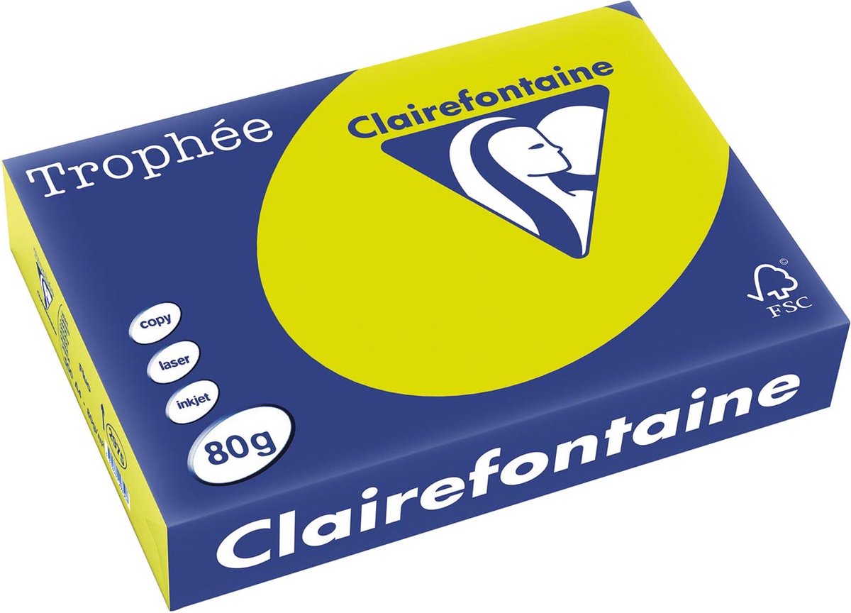 Clairefontaine trophée intense, papier coloré, a4, 80 g, 500 feuilles, vert fluo