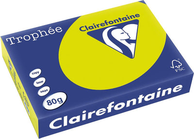 Clairefontaine trophée intense, papier coloré, a4, 80 g, 500 feuilles, vert fluo