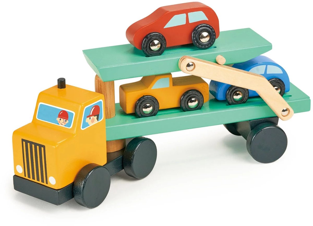 Véhicules Mentari - transporteur de voitures avec 3 voitures - 25x7x13cm - bois - 3 ans