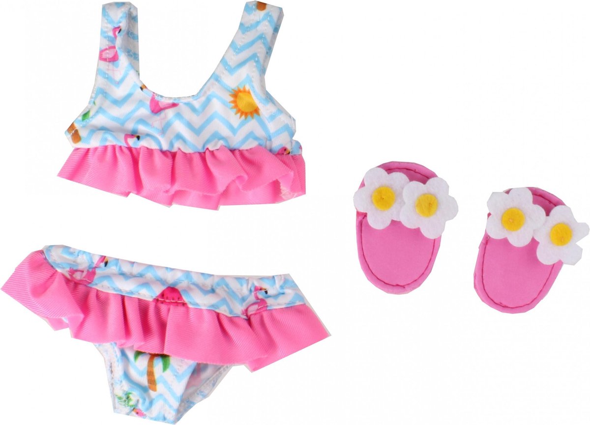 Bikini de poupées Heless avec pantoufles flamants, 28-35 cm