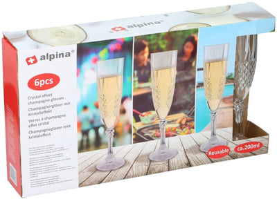 Verres à champagne Alpina effet cristal 6 pièces - verres à champagne réutilisables en plastique - verres de fête 200 ml pour l'extérieur et l'intérieur - aspect cristal - transparent