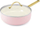 Poêle à induction en céramique rose Greenpan Padova avec couvercle 24 cm - sans PFAS - poêle à induction - passe au four jusqu'à 200°C - passe au lave-vaisselle - poignée en acier inoxydable - avec couvercle - rose